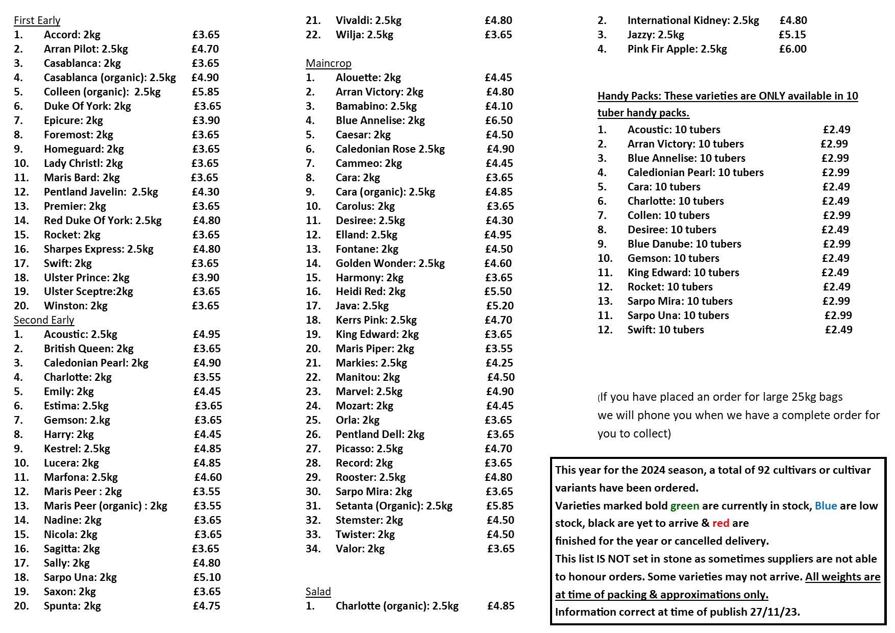 Seed potato list 2024